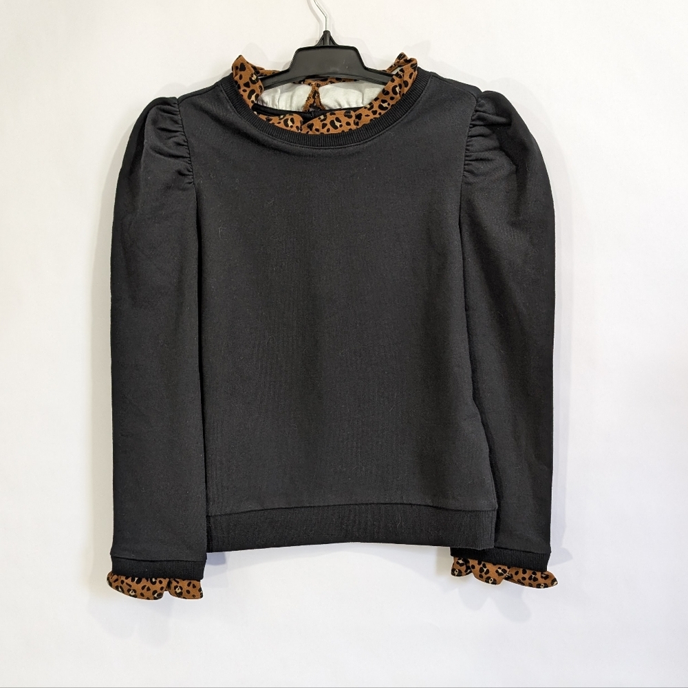 Janie and Jack Sweatshirt sz 10 New Girls Long Sleeve Top ruffles leopard trim